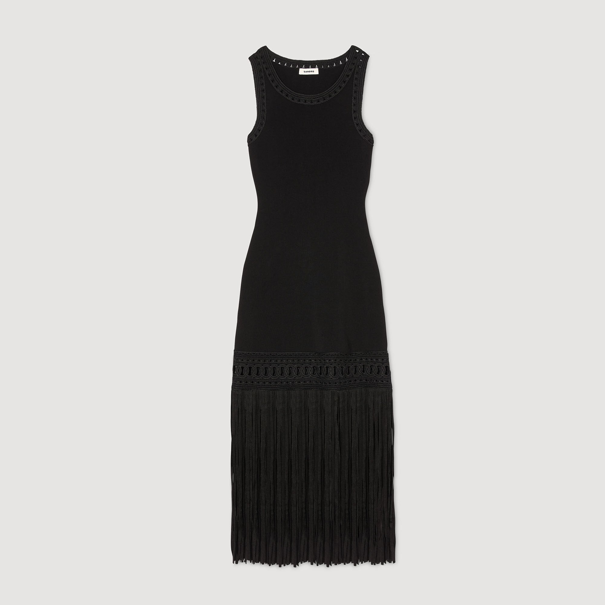 Fringed Knit Dress Black