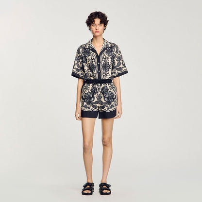 Floral Print Shorts Ecru / Black