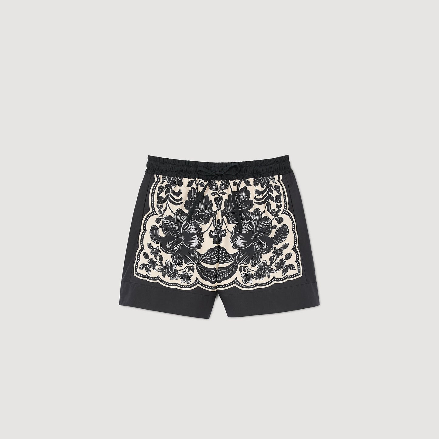 Floral Print Shorts Ecru / Black