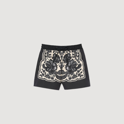 Floral Print Shorts Ecru / Black