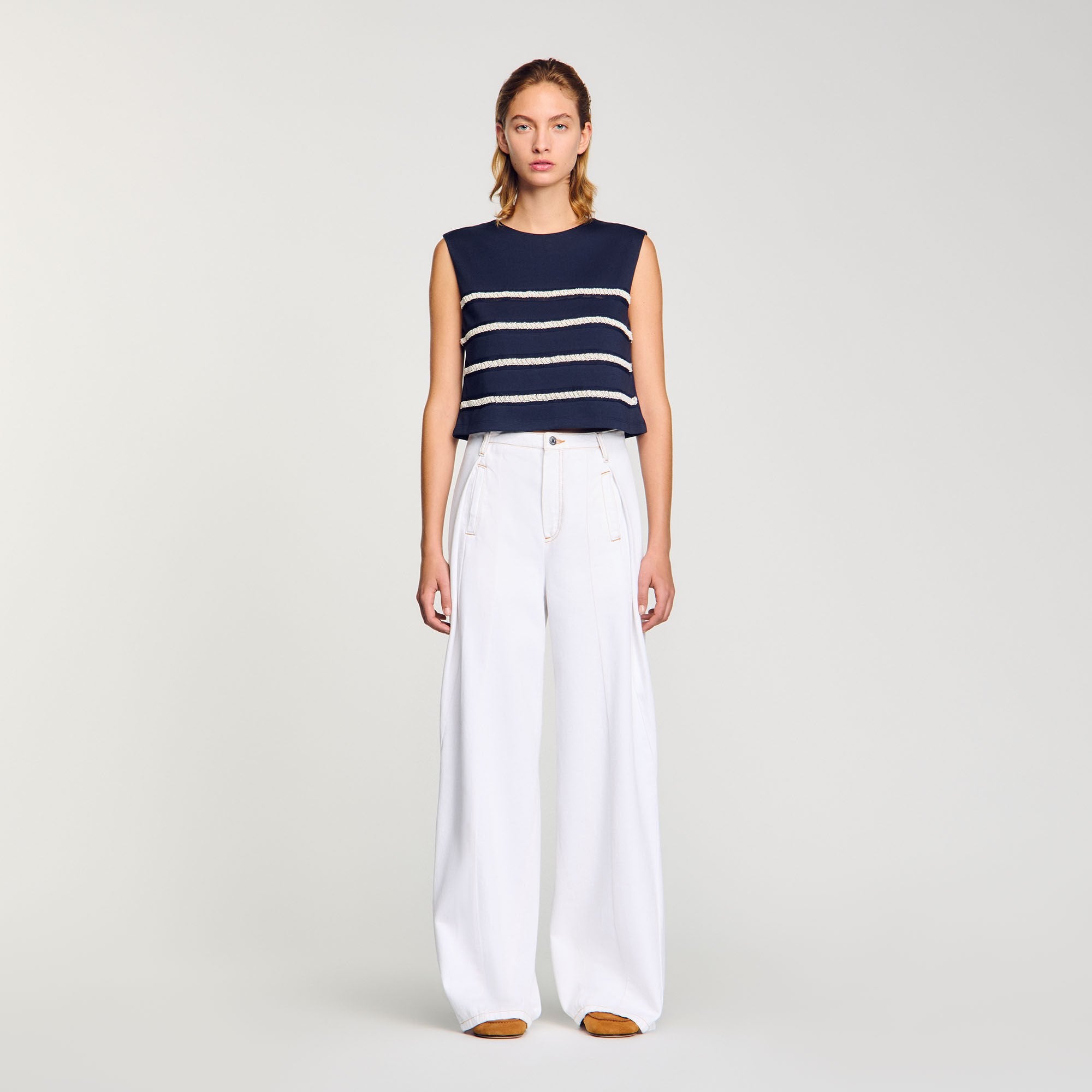 Sleeveless Striped T-Shirt Navy Blue