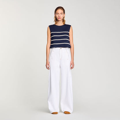 Sleeveless Striped T-Shirt Navy Blue