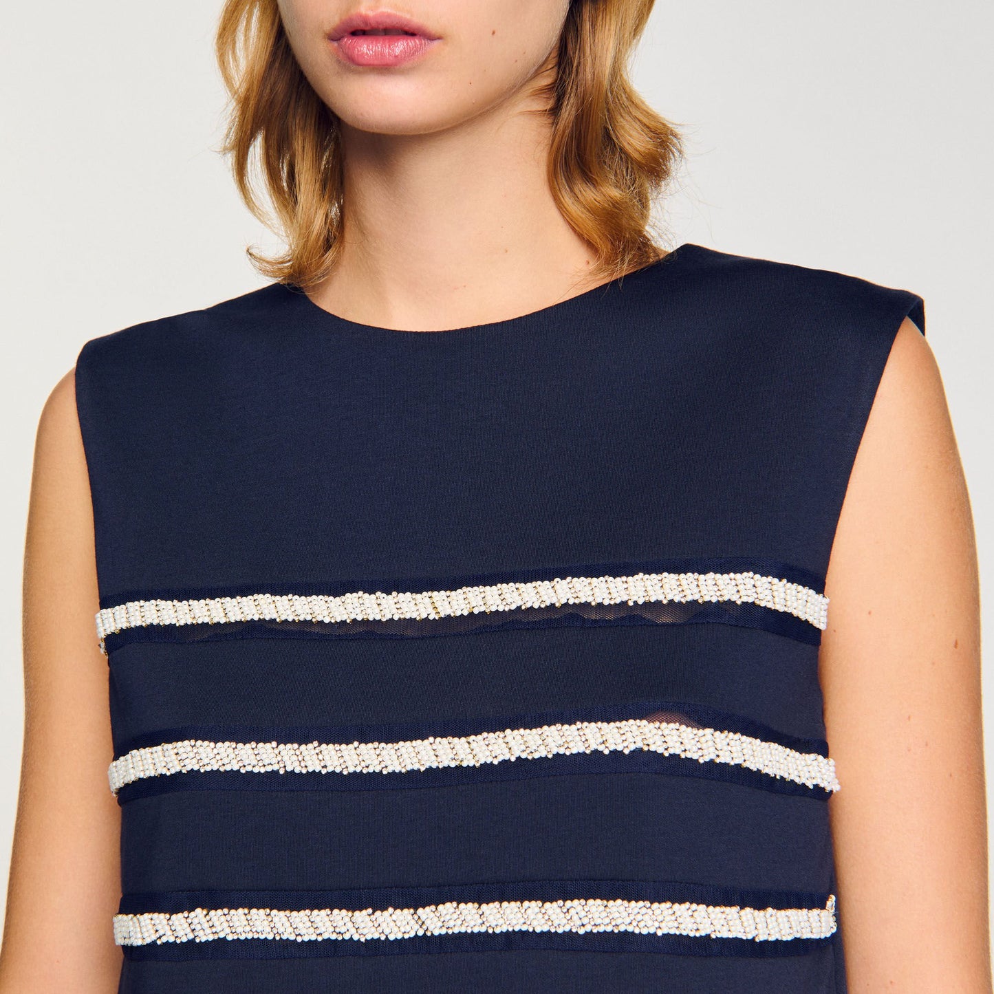 Sleeveless Striped T-Shirt Navy Blue