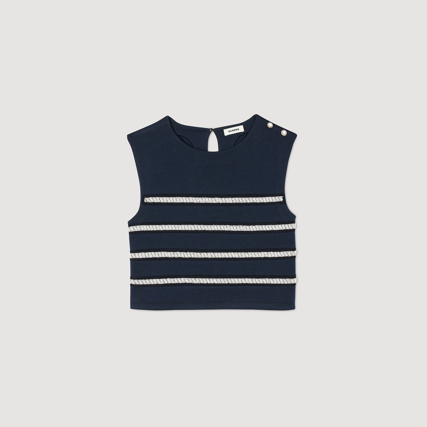 Sleeveless Striped T-Shirt Navy Blue