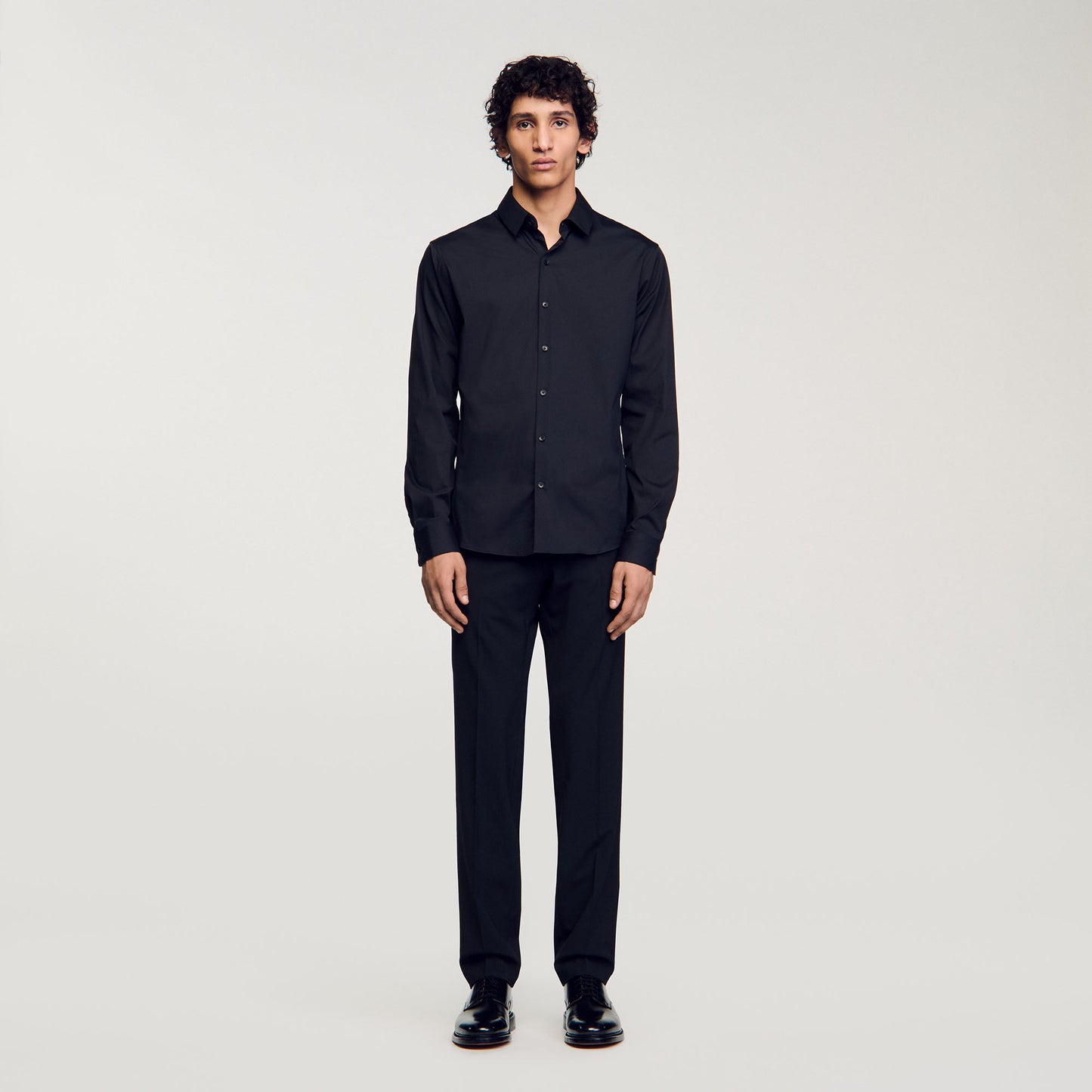 Fitted Stretch Cotton Shirt Black