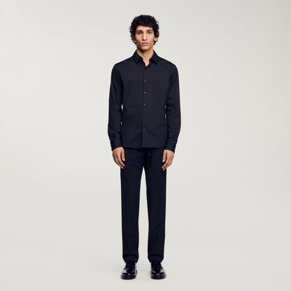 Fitted Stretch Cotton Shirt Black