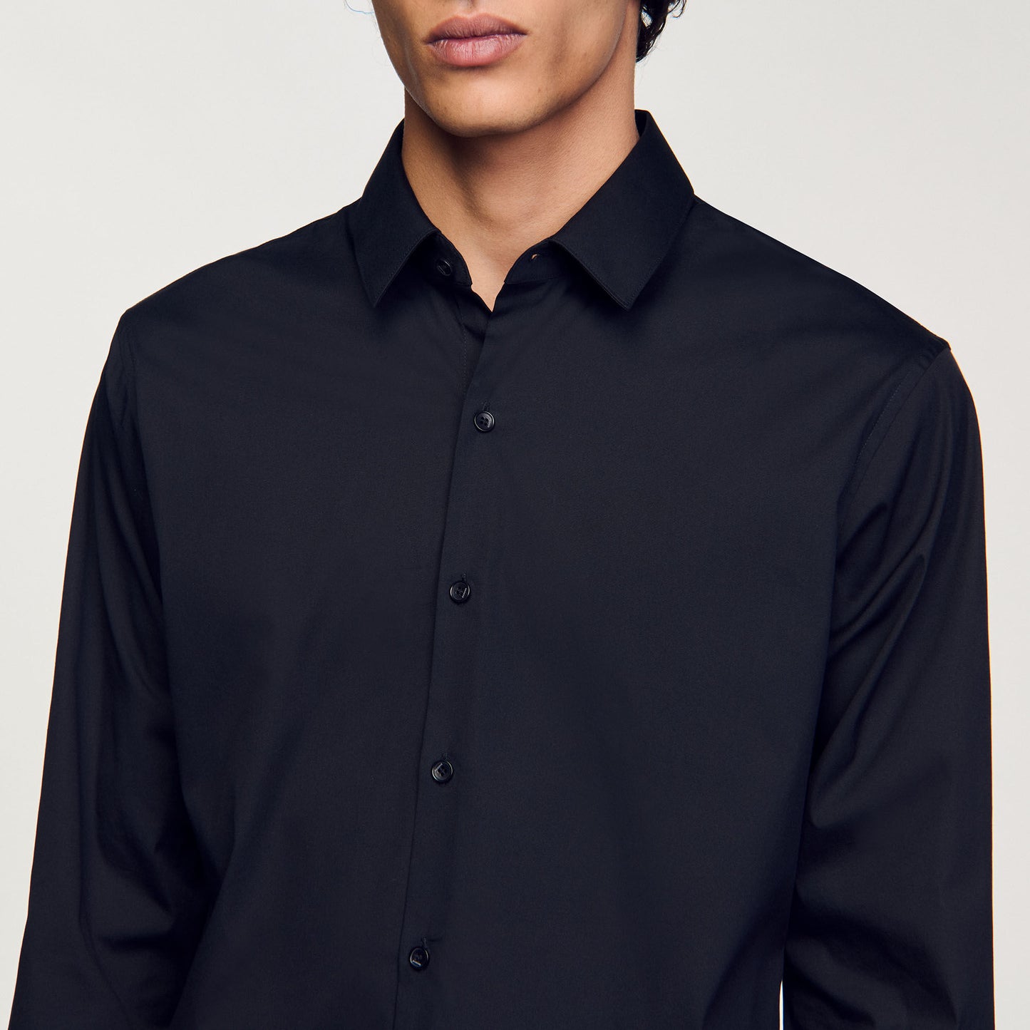 Fitted Stretch Cotton Shirt Black