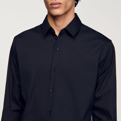 Fitted Stretch Cotton Shirt Black