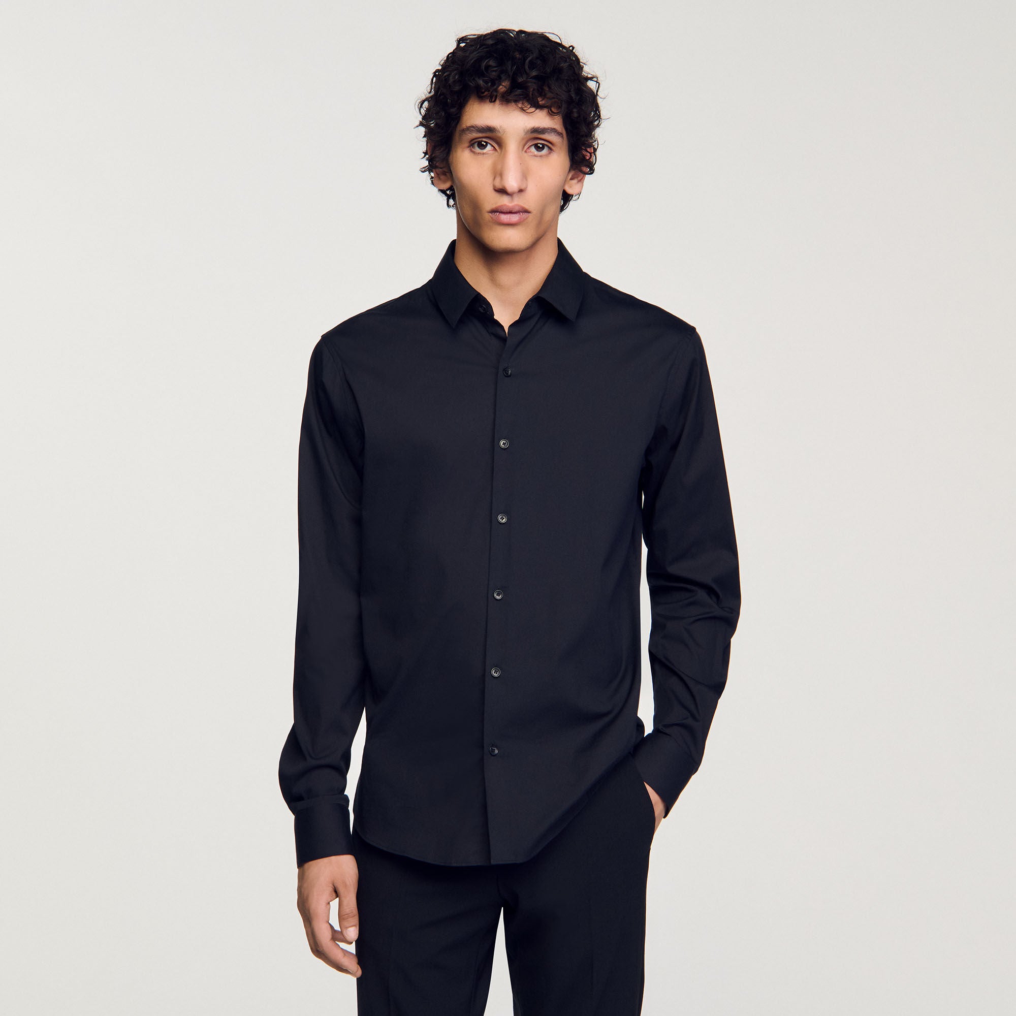 Fitted Stretch Cotton Shirt Black