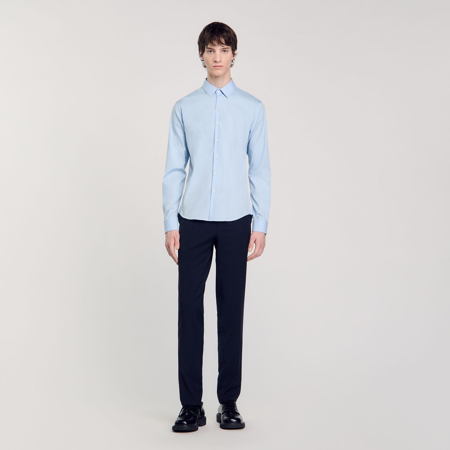 Fitted Stretch Cotton Shirt - Sky Blue Sky Blue