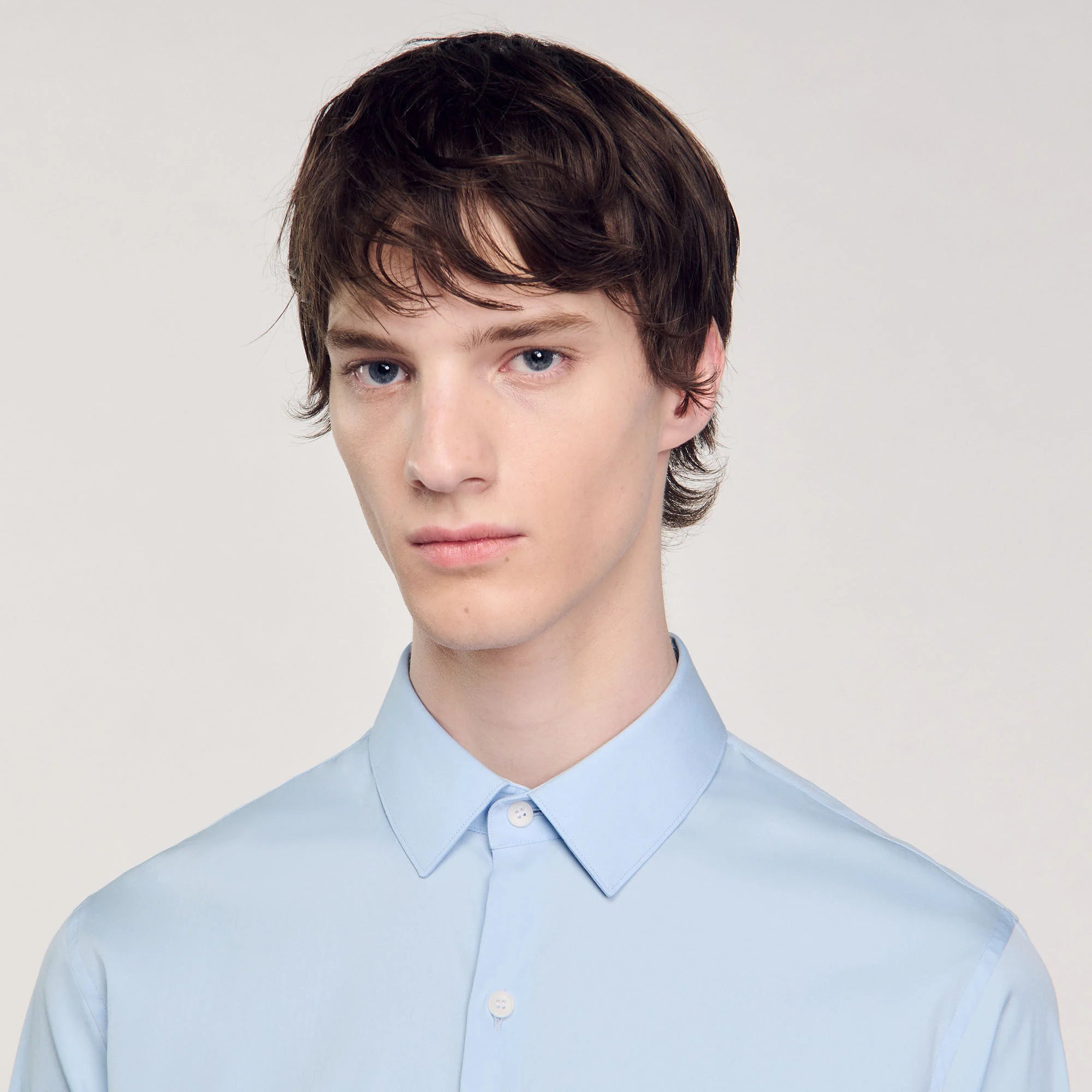 Fitted Stretch Cotton Shirt - Sky Blue Sky Blue