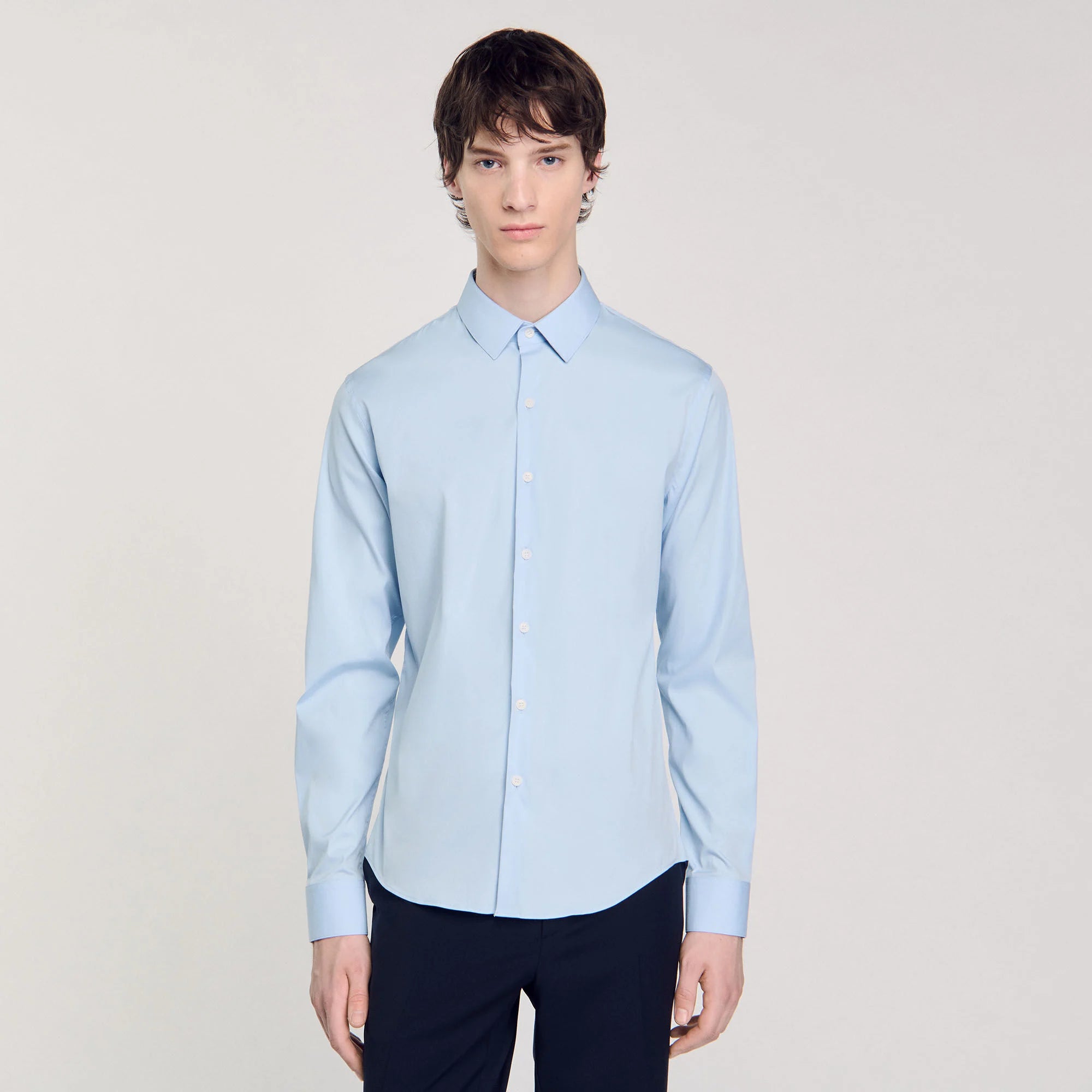 Fitted Stretch Cotton Shirt - Sky Blue Sky Blue