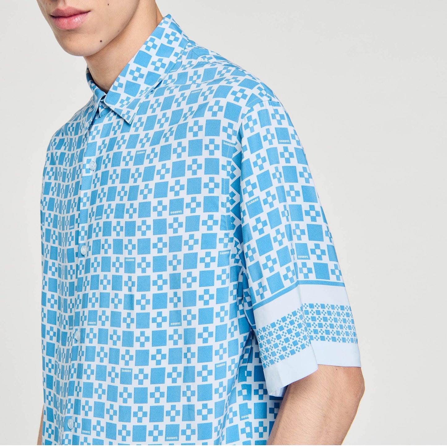 Square Cross Motif Flowing Shirt Sky Blue