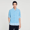 Square Cross Motif Flowing Shirt Sky Blue