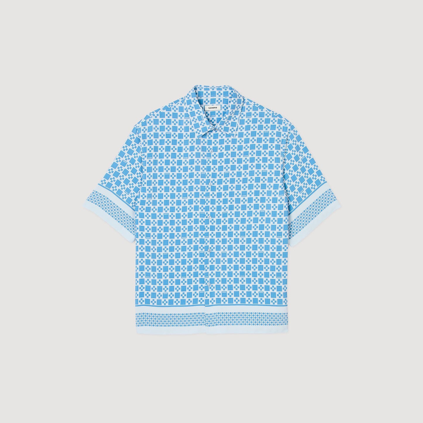 Square Cross Motif Flowing Shirt Sky Blue