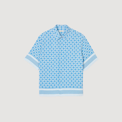 Square Cross Motif Flowing Shirt Sky Blue