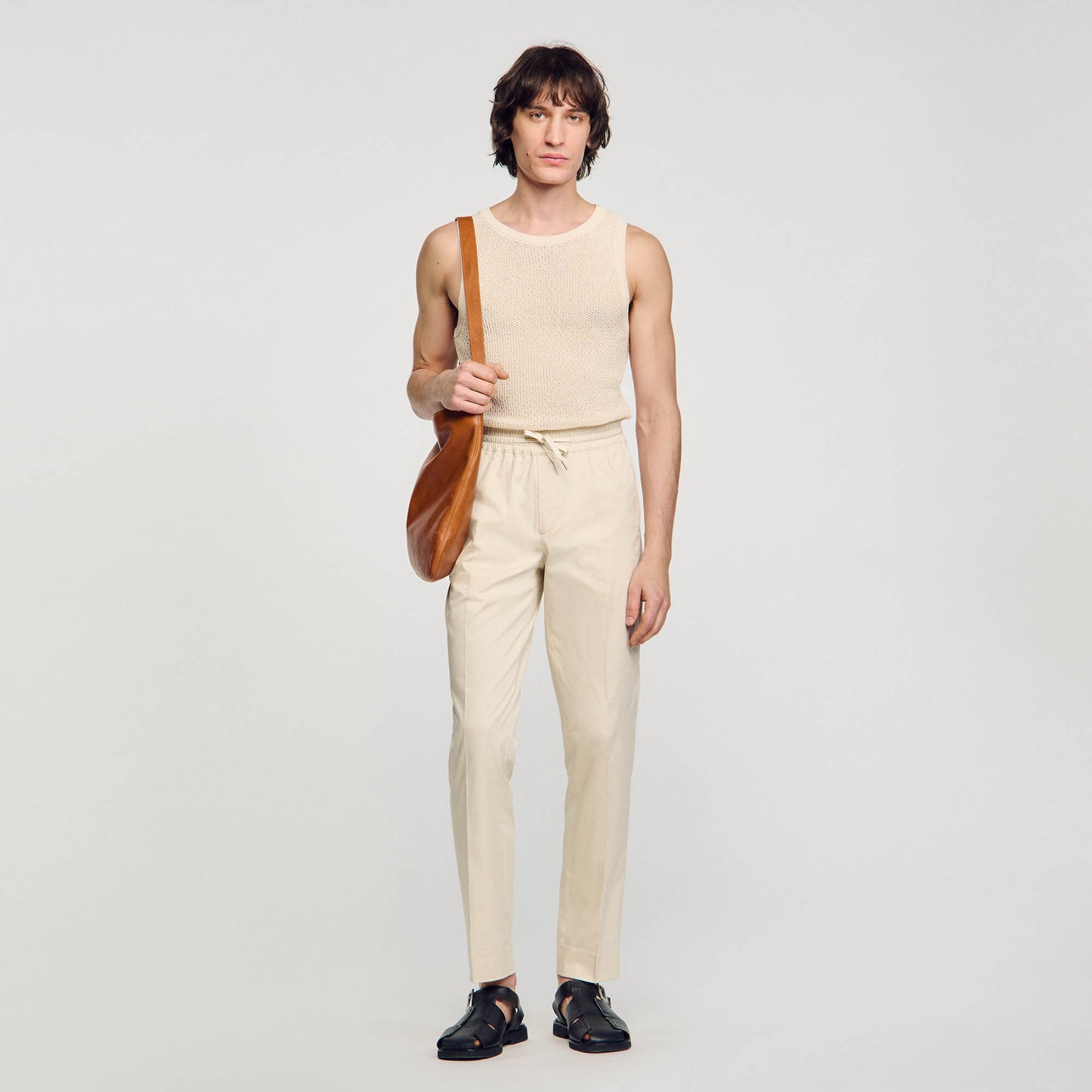 Elasticated Straight-Leg Pants Light Beige