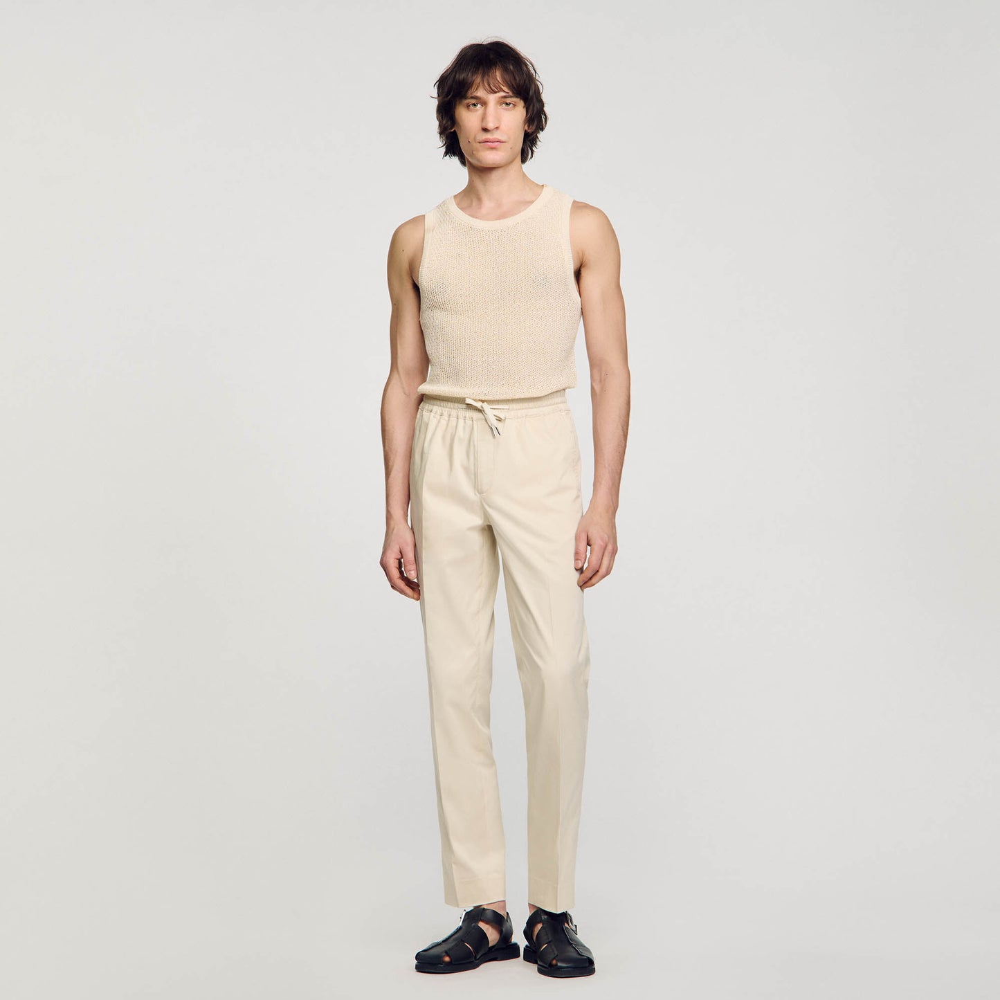 Elasticated Straight-Leg Pants Light Beige