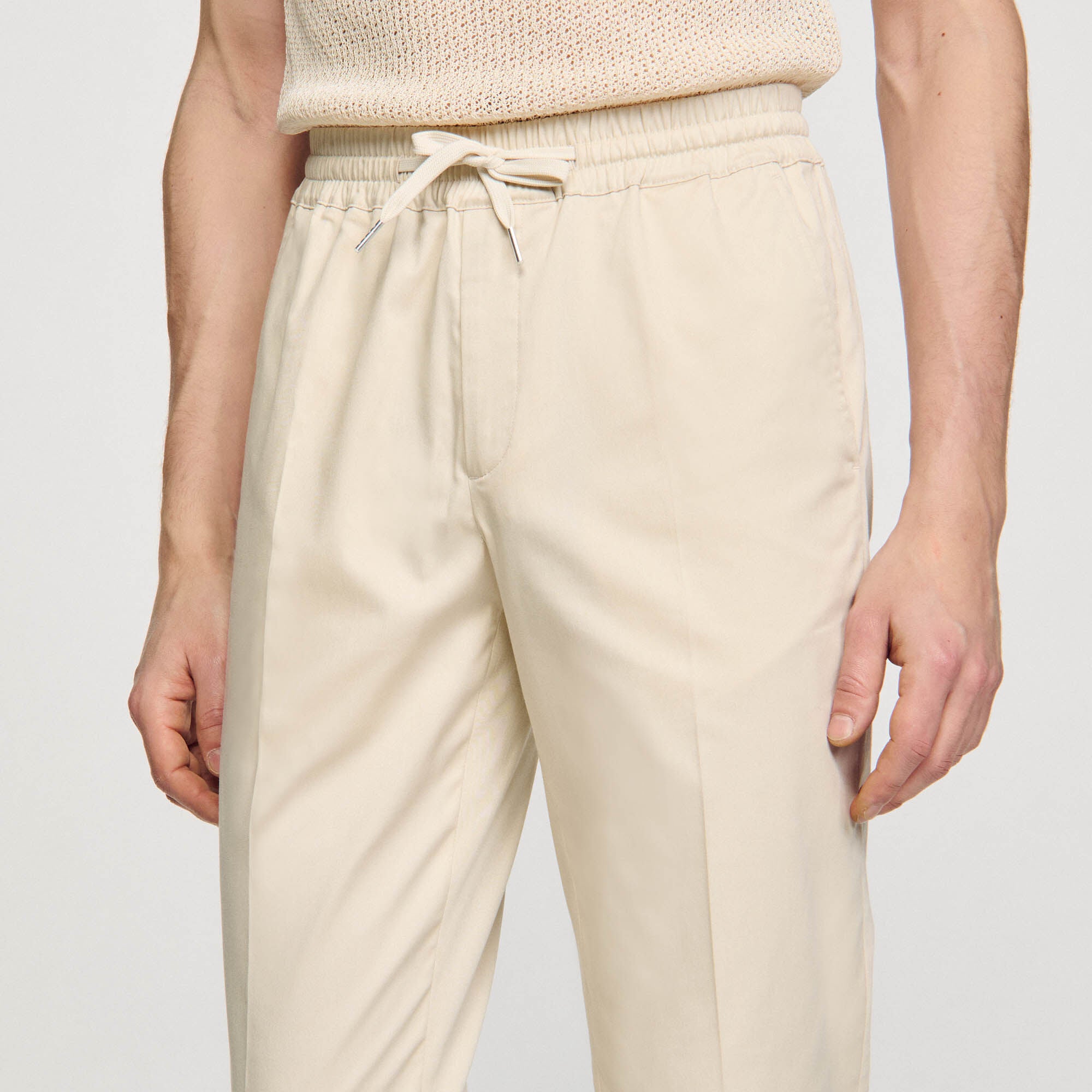 Elasticated Straight-Leg Pants Light Beige