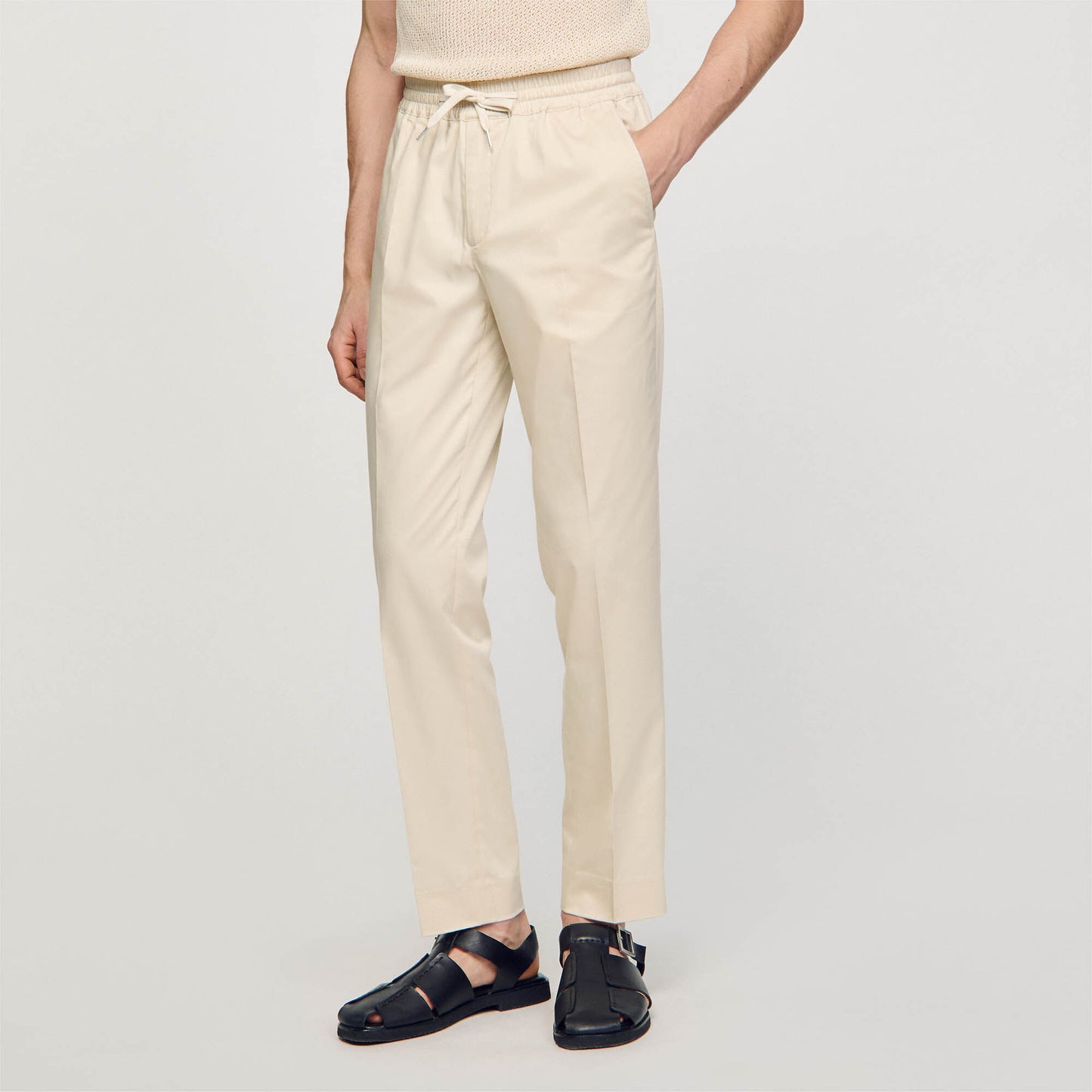 Elasticated Straight-Leg Pants Light Beige