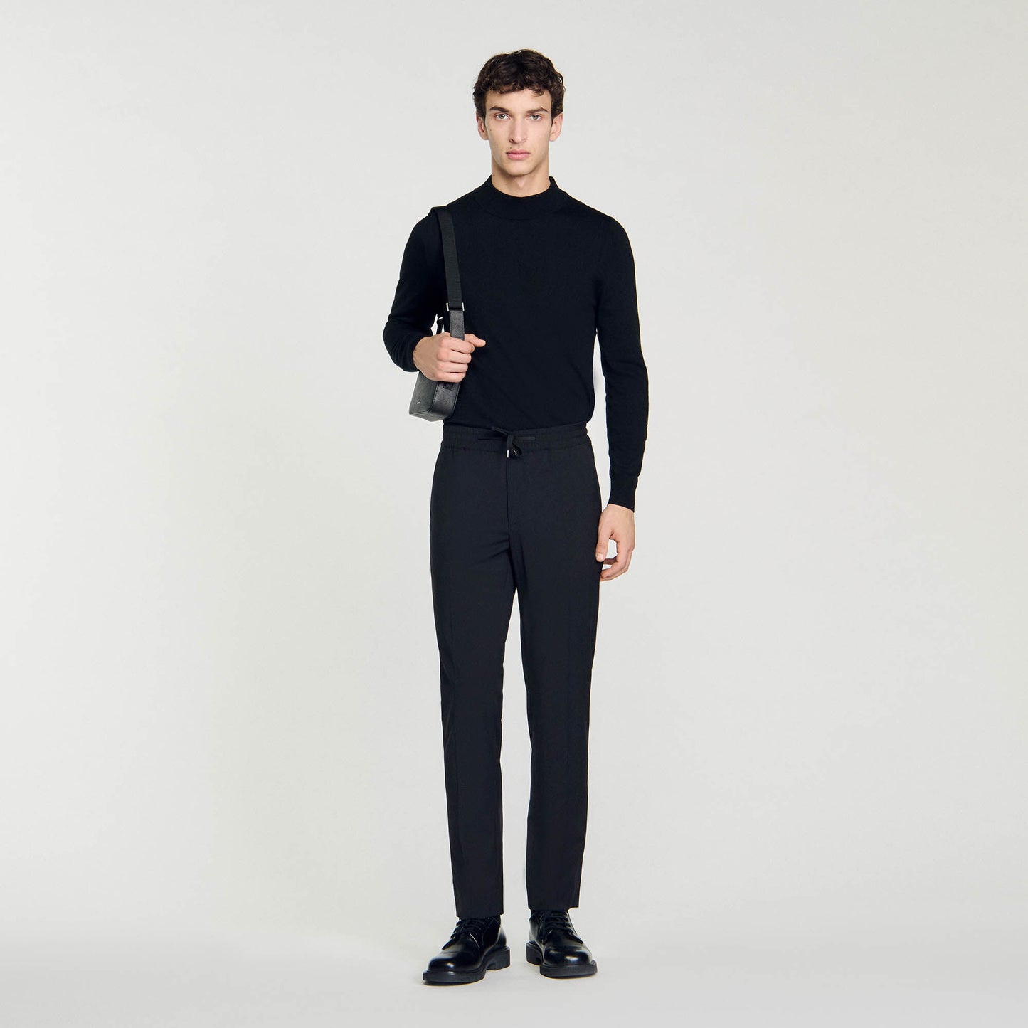 Elasticated Straight-Leg Pants Black