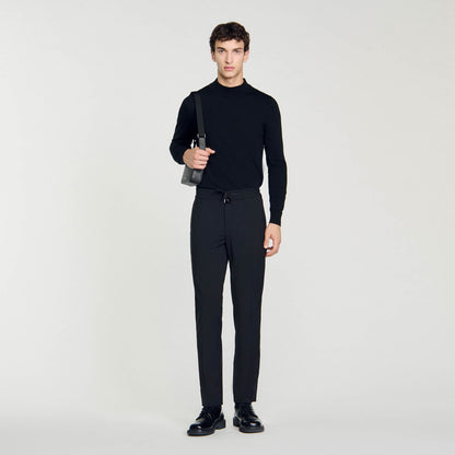 Elasticated Straight-Leg Pants Black