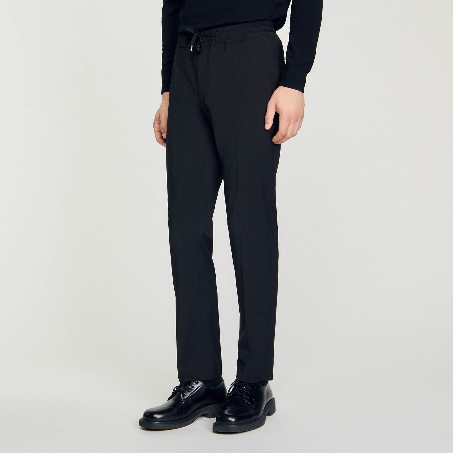 Elasticated Straight-Leg Pants Black