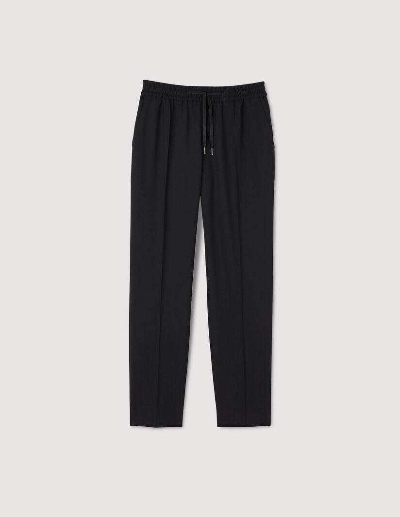 Elasticated Straight-Leg Pants Black