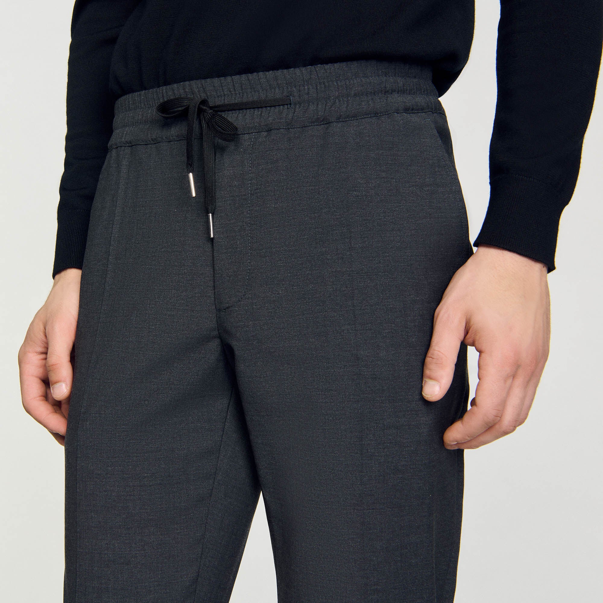 Elasticated Straight-Leg Pants Mocked Grey