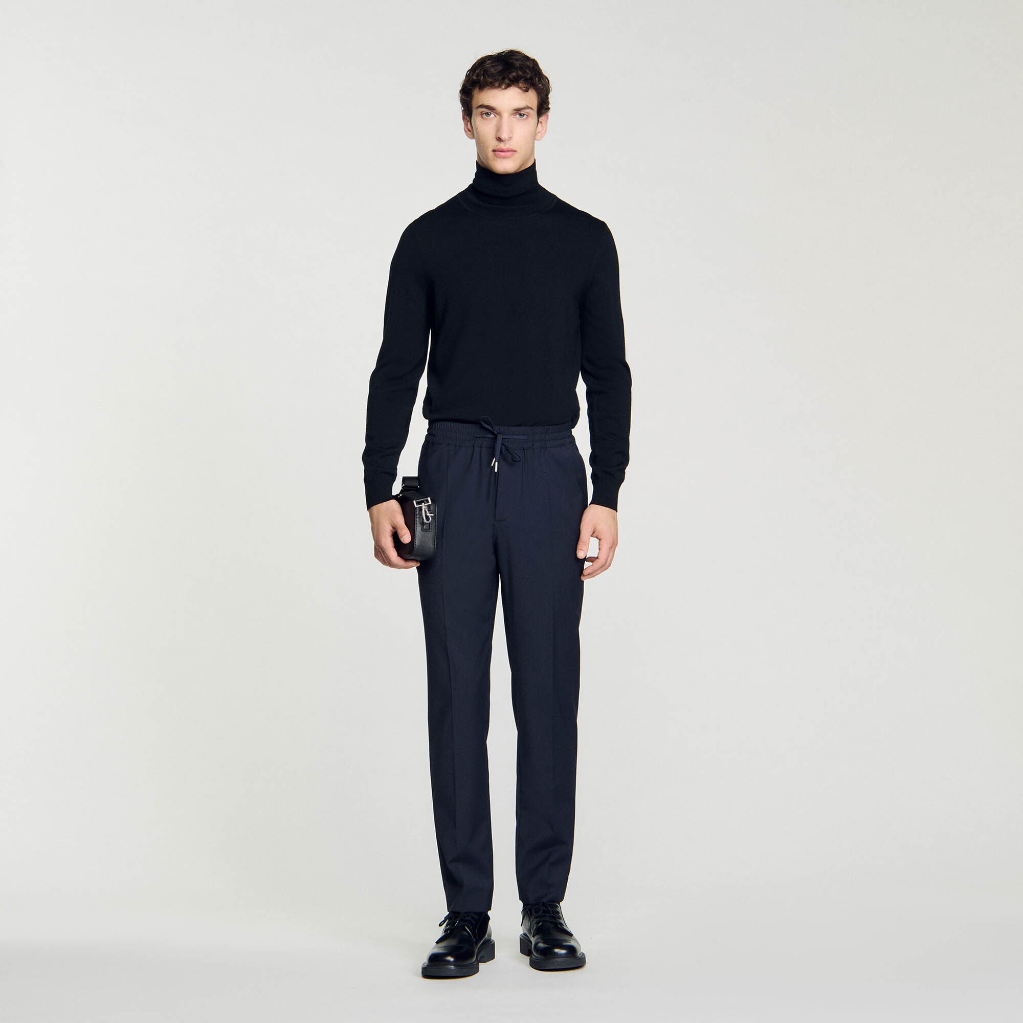 Elasticated Straight-Leg Pants Navy Blue