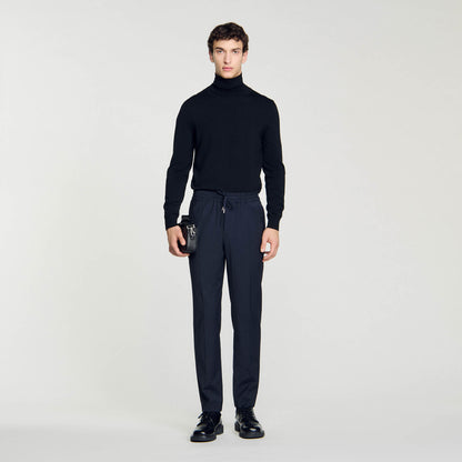 Elasticated Straight-Leg Pants Navy Blue