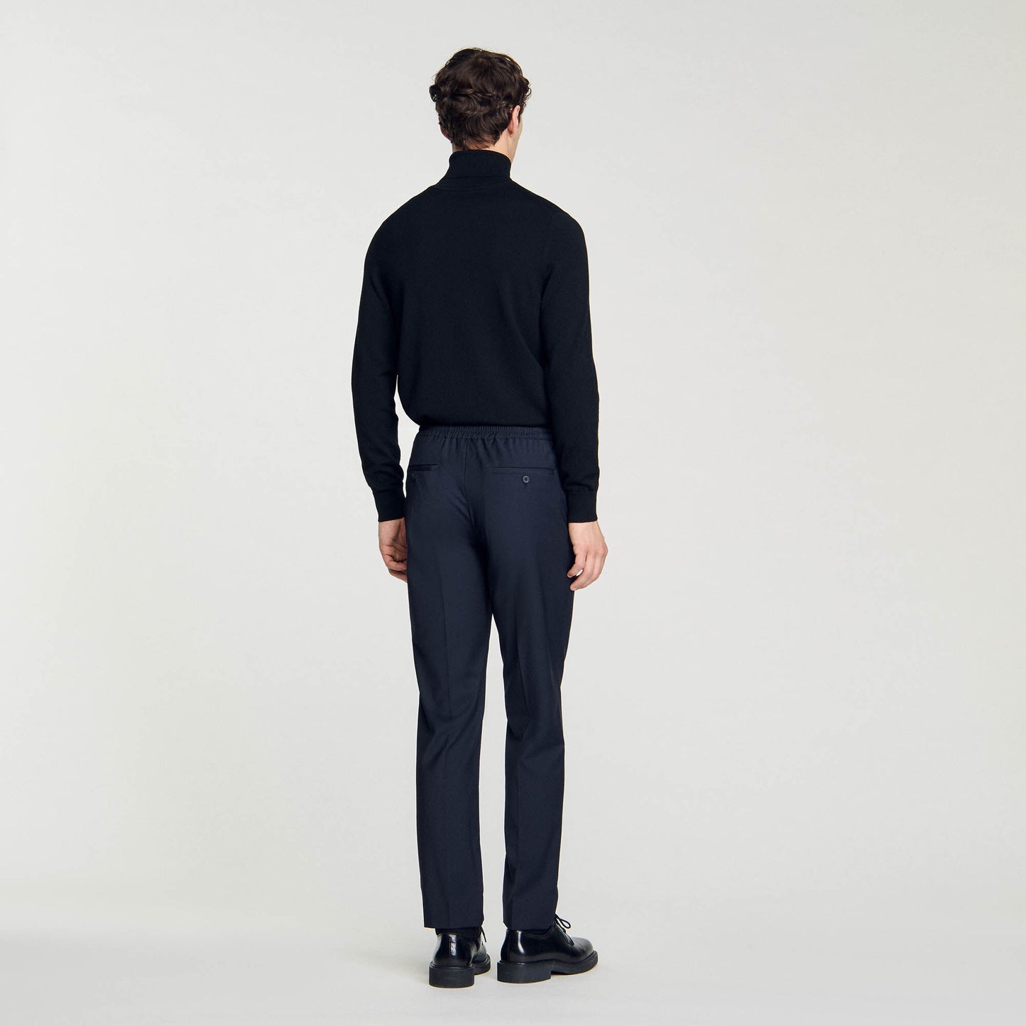 Elasticated Straight-Leg Pants Navy Blue