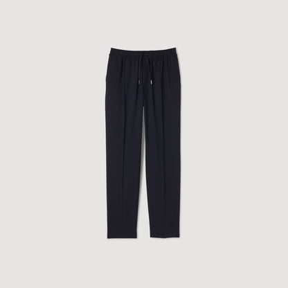 Elasticated Straight-Leg Pants Navy Blue