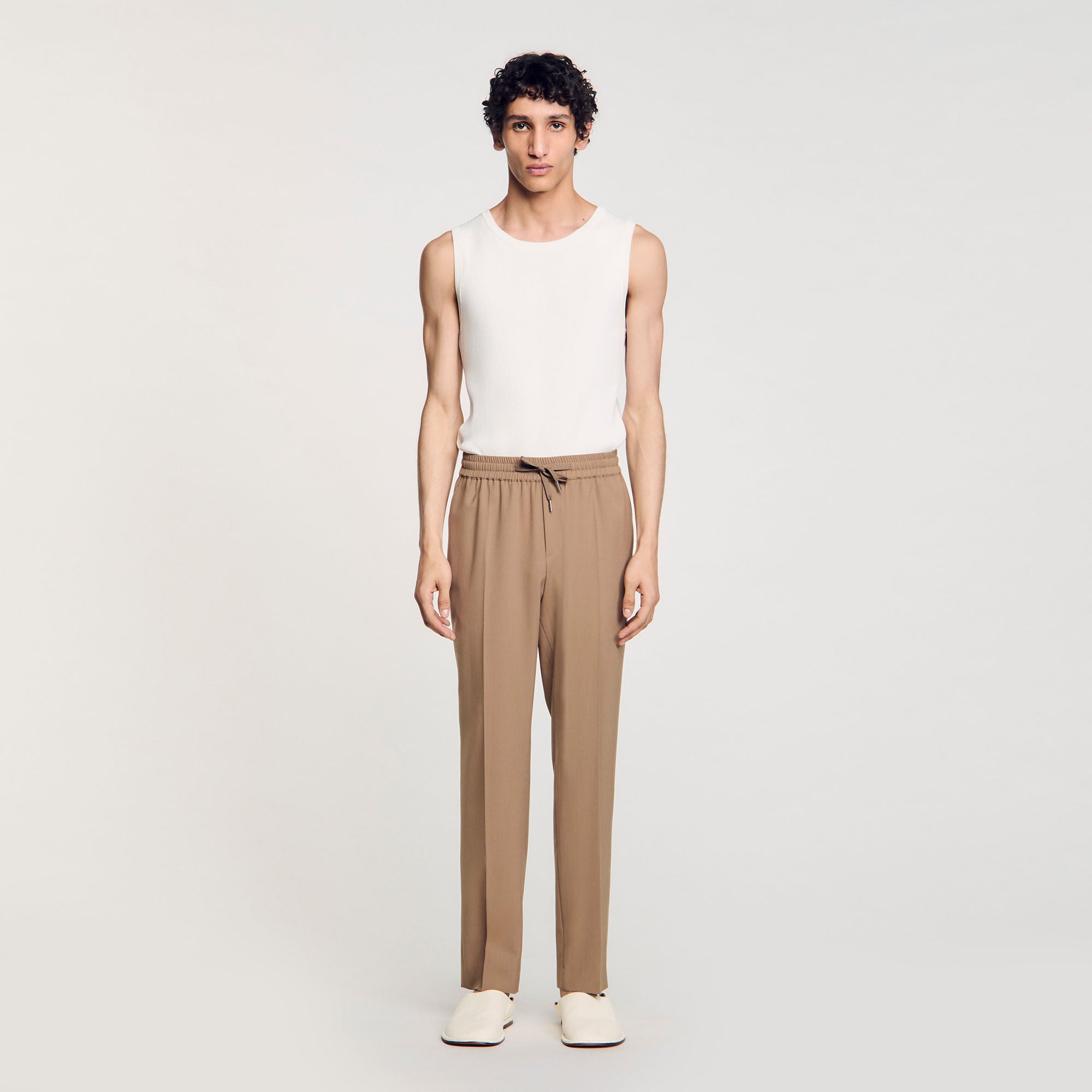 Elasticated Straight-Leg Trousers Dark Sand