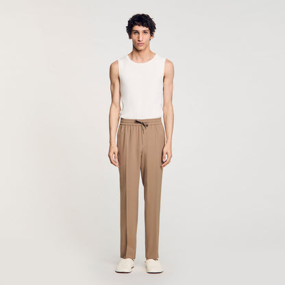 Elasticated Straight-Leg Trousers Dark Sand