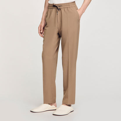 Elasticated Straight-Leg Trousers Dark Sand