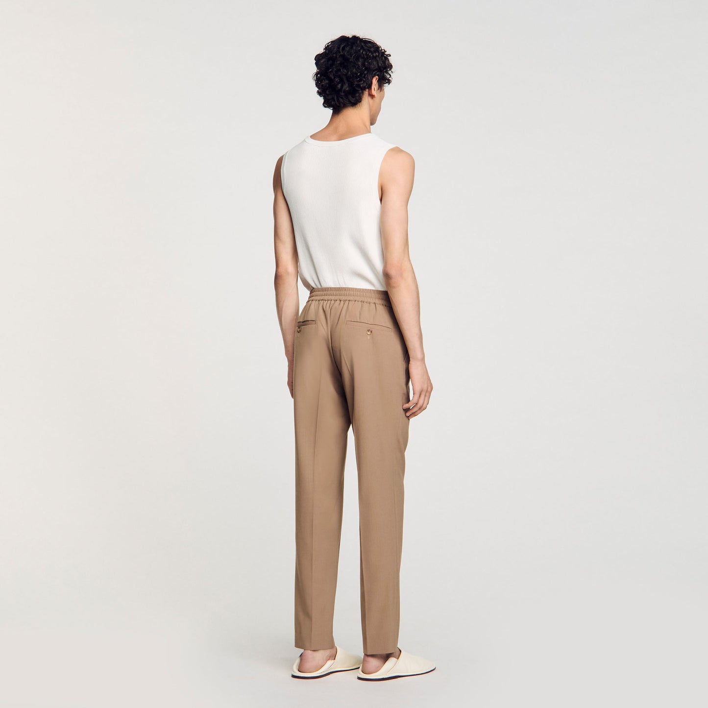 Elasticated Straight-Leg Trousers Dark Sand