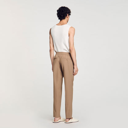 Elasticated Straight-Leg Trousers Dark Sand