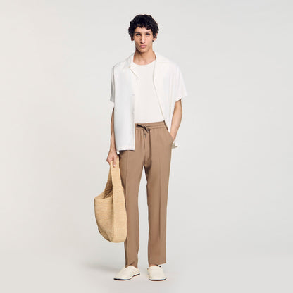 Elasticated Straight-Leg Trousers Dark Sand