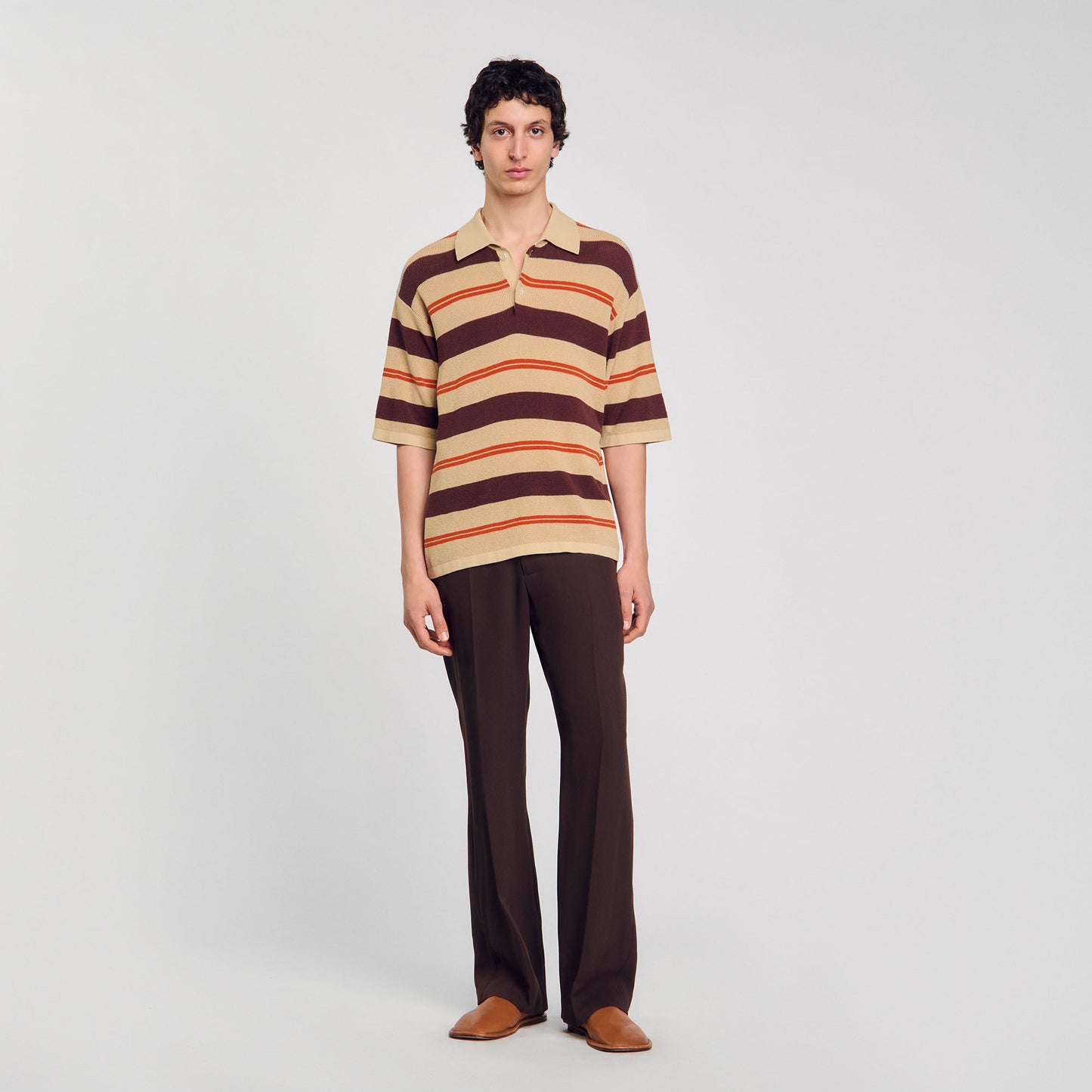 Stripes Polo Stripy Knit Polo Shirt Nut Nut