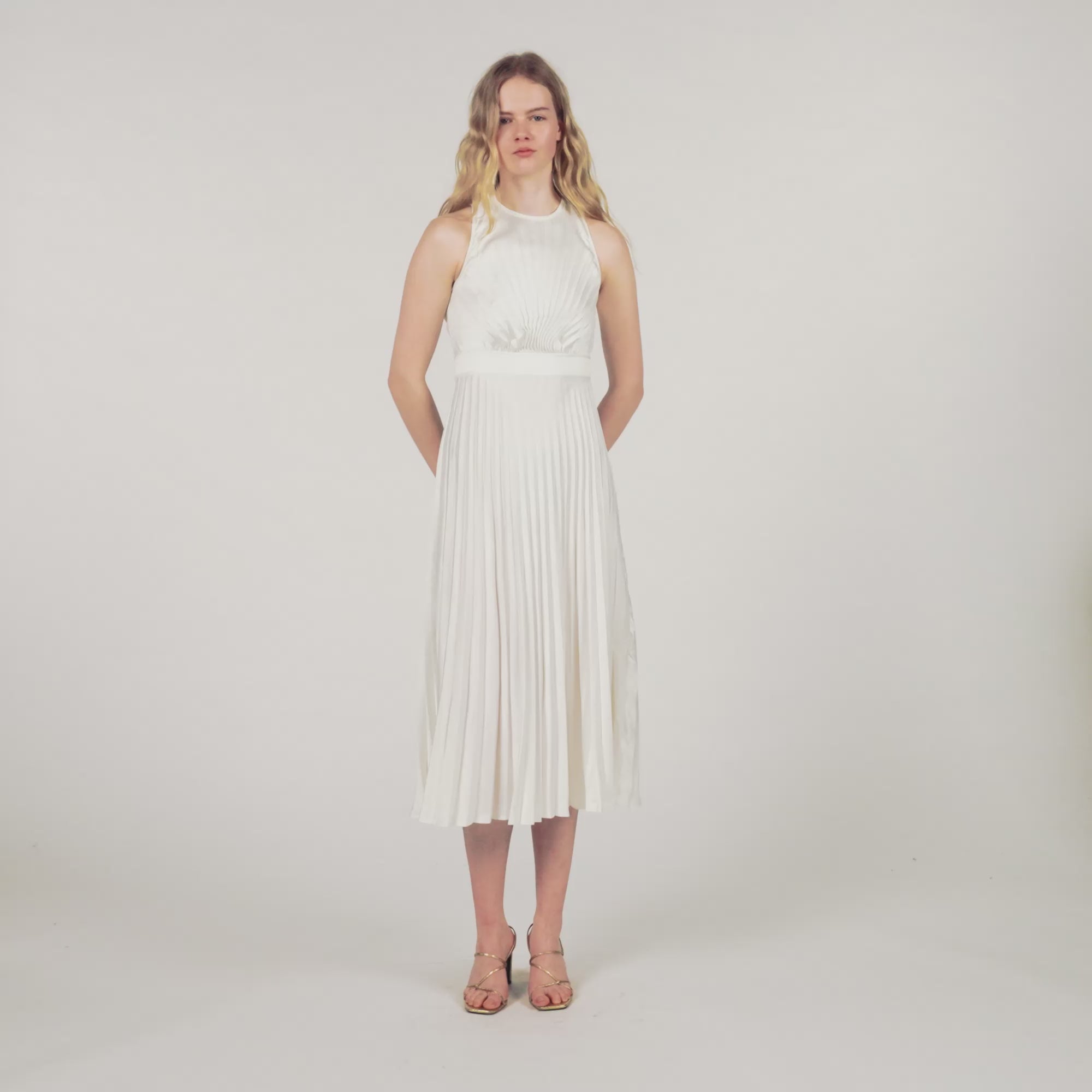 Pleated Maxi Dress Ecru