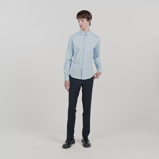 Fitted Stretch Cotton Shirt - Sky Blue Sky Blue